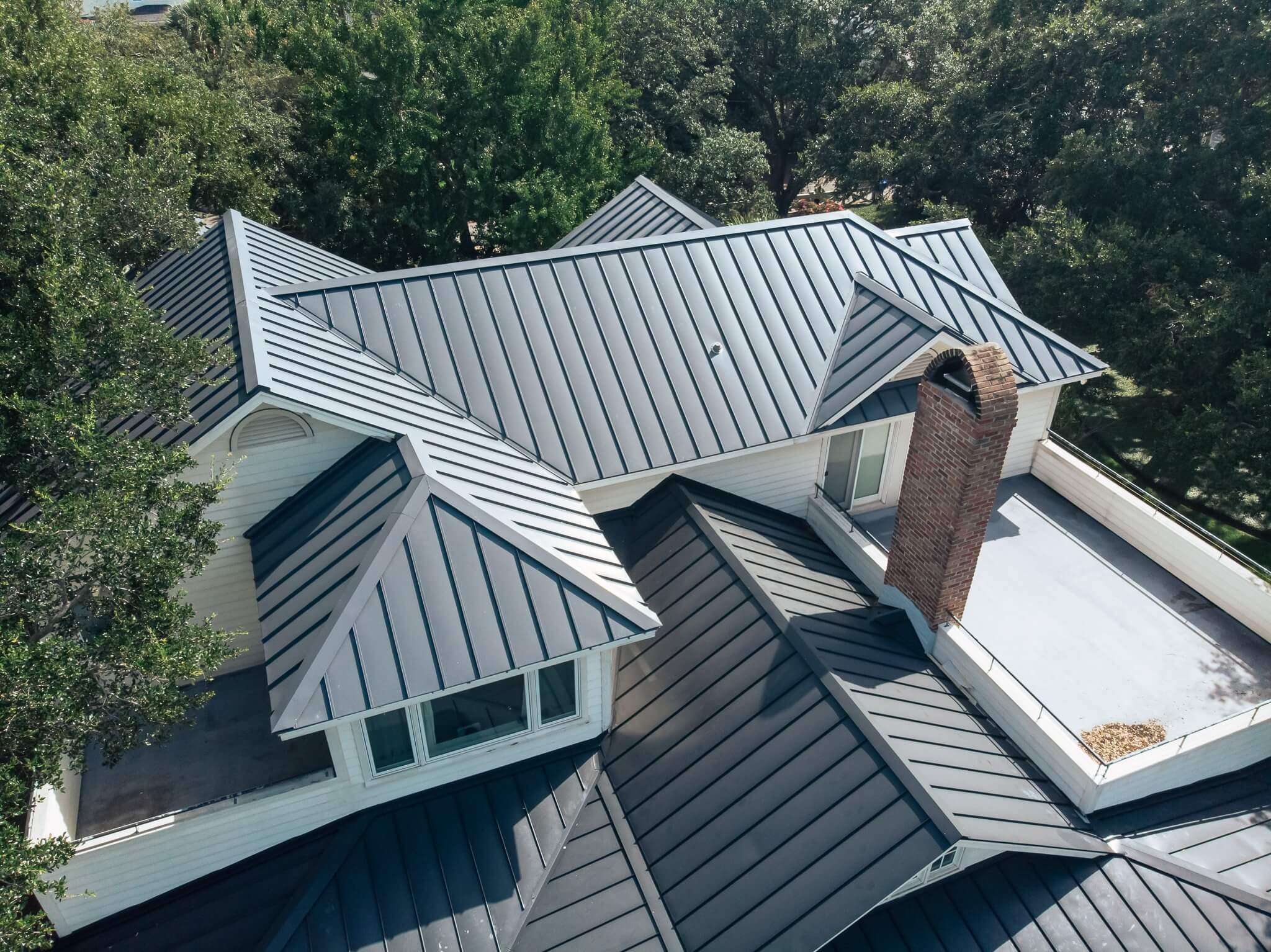 a newly installed metal roofing