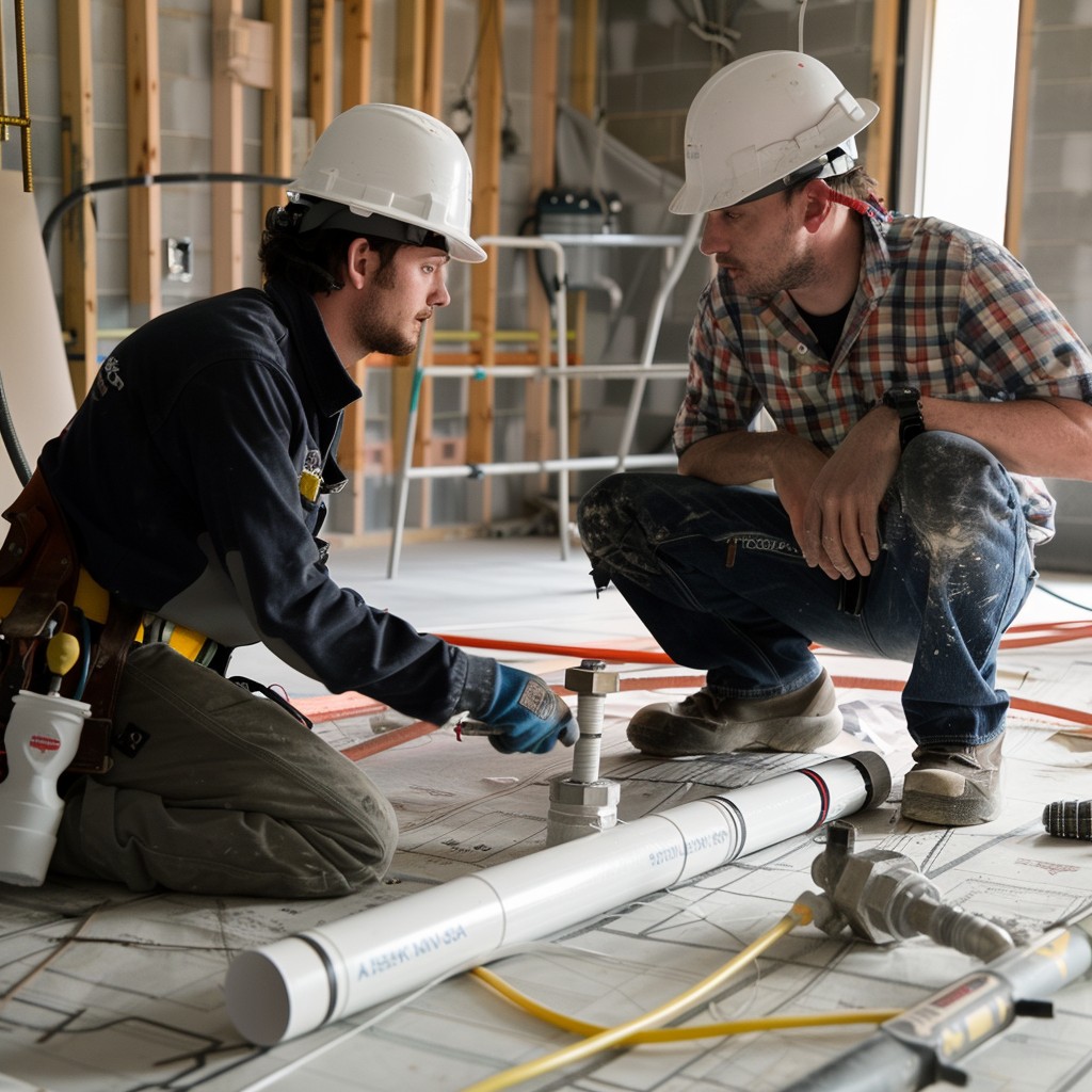 Tradesperson mid-conversation, friendly body language Tradesperson mid-conversation, friendly body language