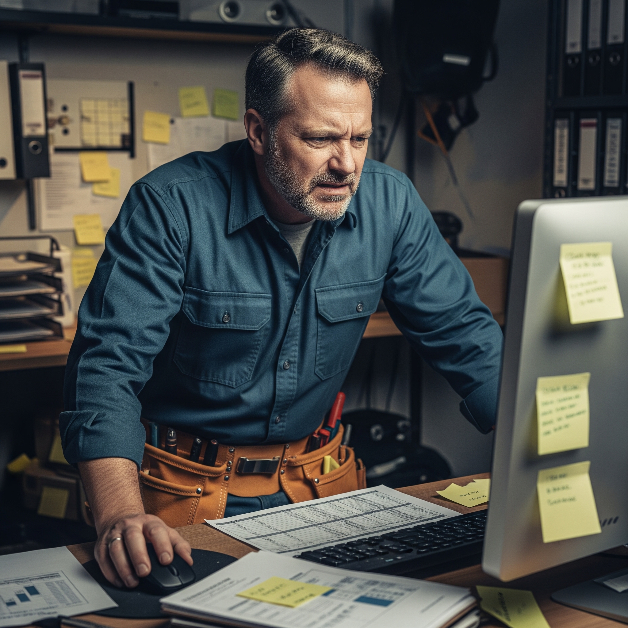 "Business owner frustrated trying to follow up with leads manually"