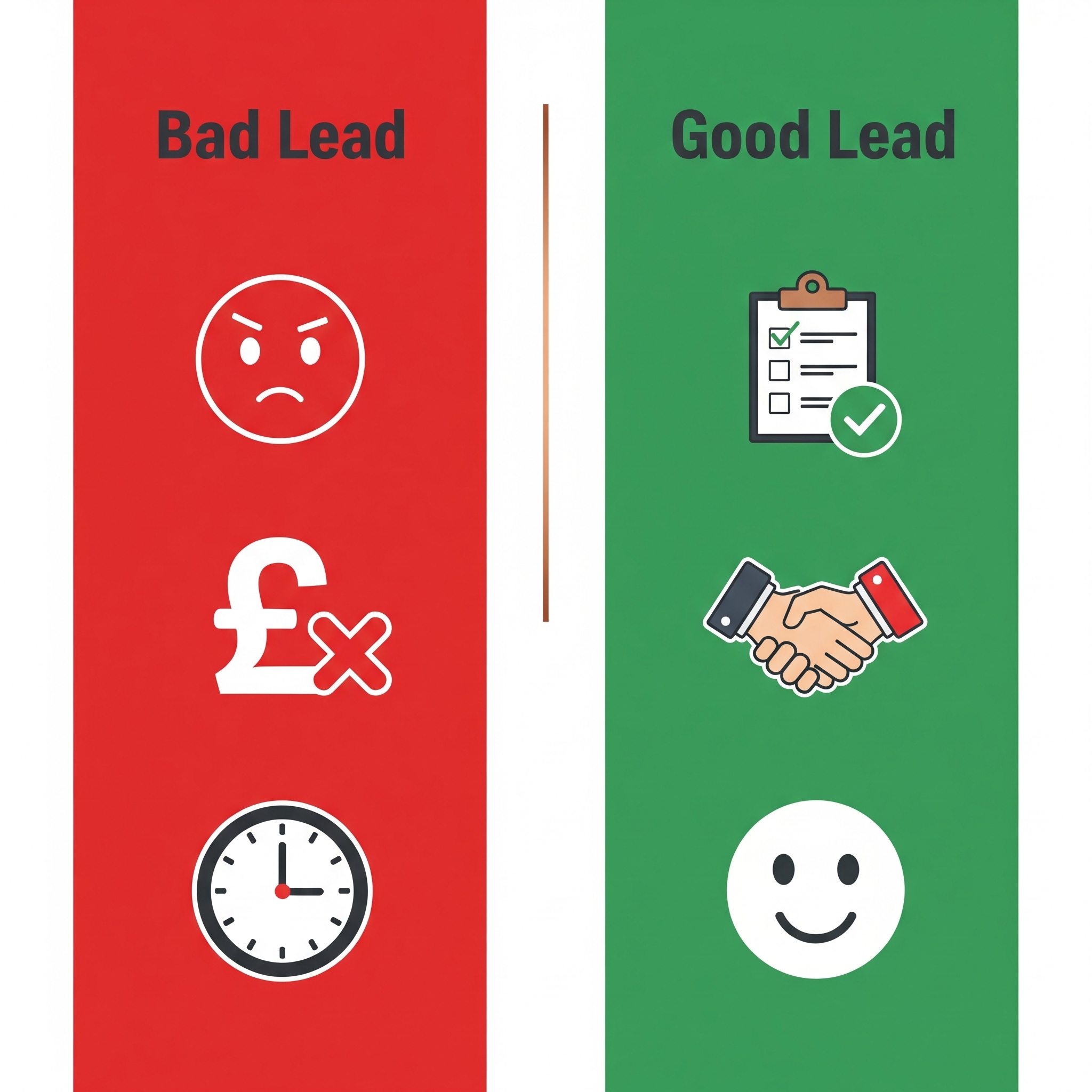 "Infographic comparing traits of good vs bad sales leads" "Infographic comparing traits of good vs bad sales leads"