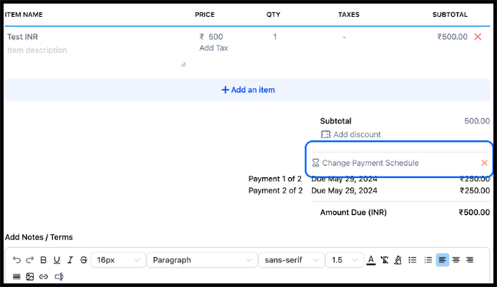 Creating an Invoice with Payment Plans