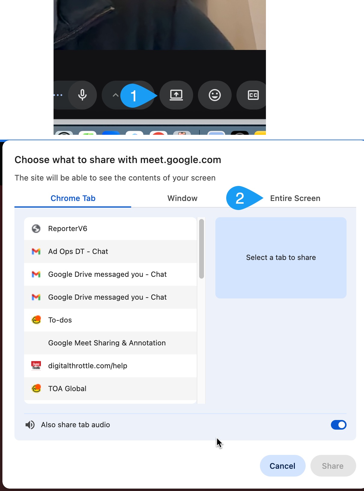 google meet screen share