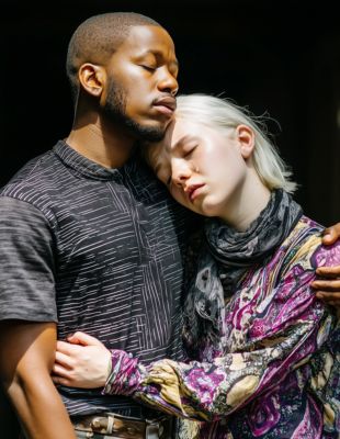 Interracial couple embracing in grief and support, highlighting the importance of bereavement and grief counselling in Johannesburg. Interracial couple embracing in grief and support, highlighting the importance of bereavement and grief counselling in Johannesburg.