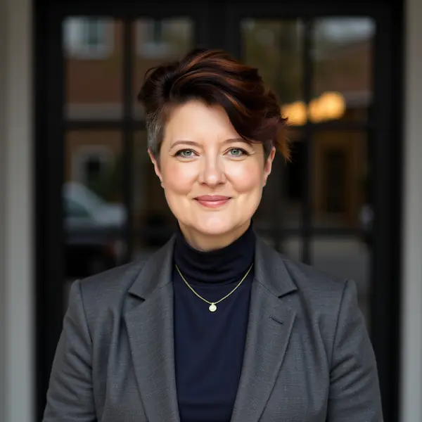 Vanessa Cardenas, relationship reset expert and couples coach in Westchester County, standing outside her Peekskill office and welcoming clients