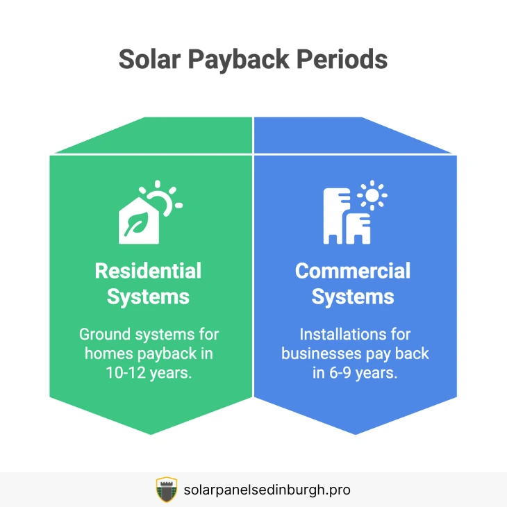 An infographic that details the payback period for ground-mounted solar panels for homes and businesses in Edinburgh.