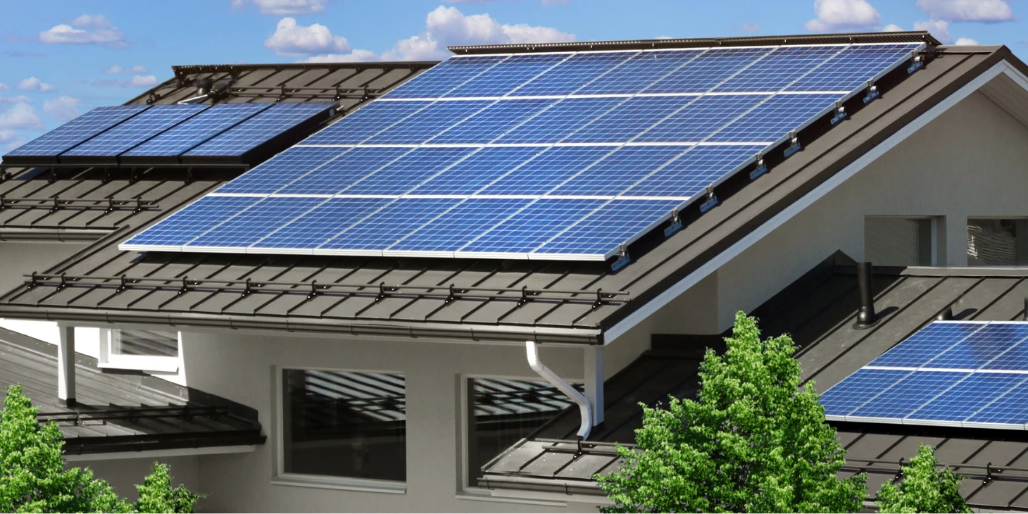 West facing solar panel on top of a house