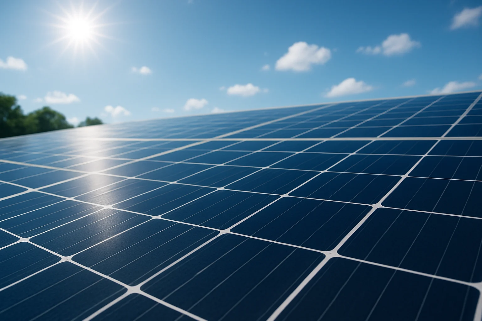 A solar panel with the sun shining on it through clear air A solar panel with the sun shining on it through clear air