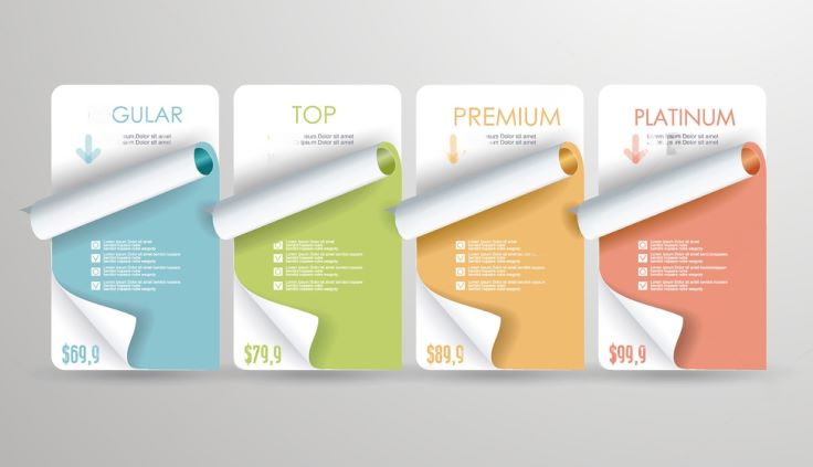 a set of price cards with curled corners