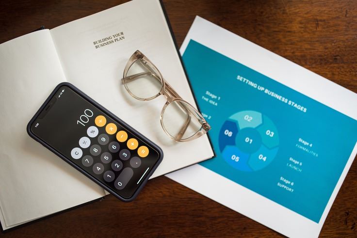 a phone and glasses on a book