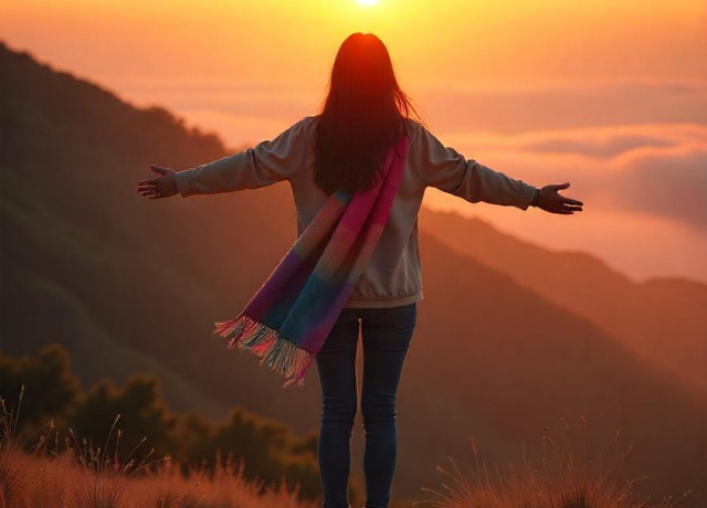 A person standing at the top of a hill A person standing at the top of a hill