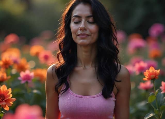 A woman in a meditating pose A woman in a meditating pose