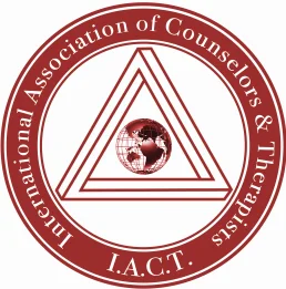 IACT logo of the International Association of Counselors & Therapists, with a red and black design IACT logo of the International Association of Counselors & Therapists, with a red and black design