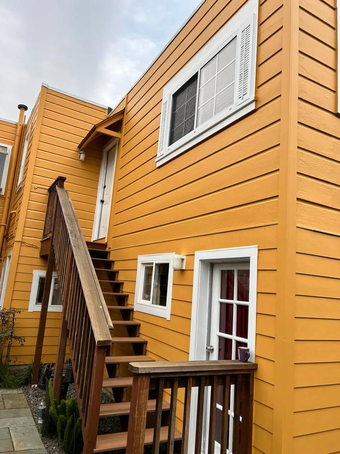 Exterior trim detail—stucco & wood