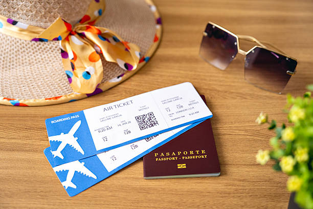 Passport and boarding pass with birthday confetti