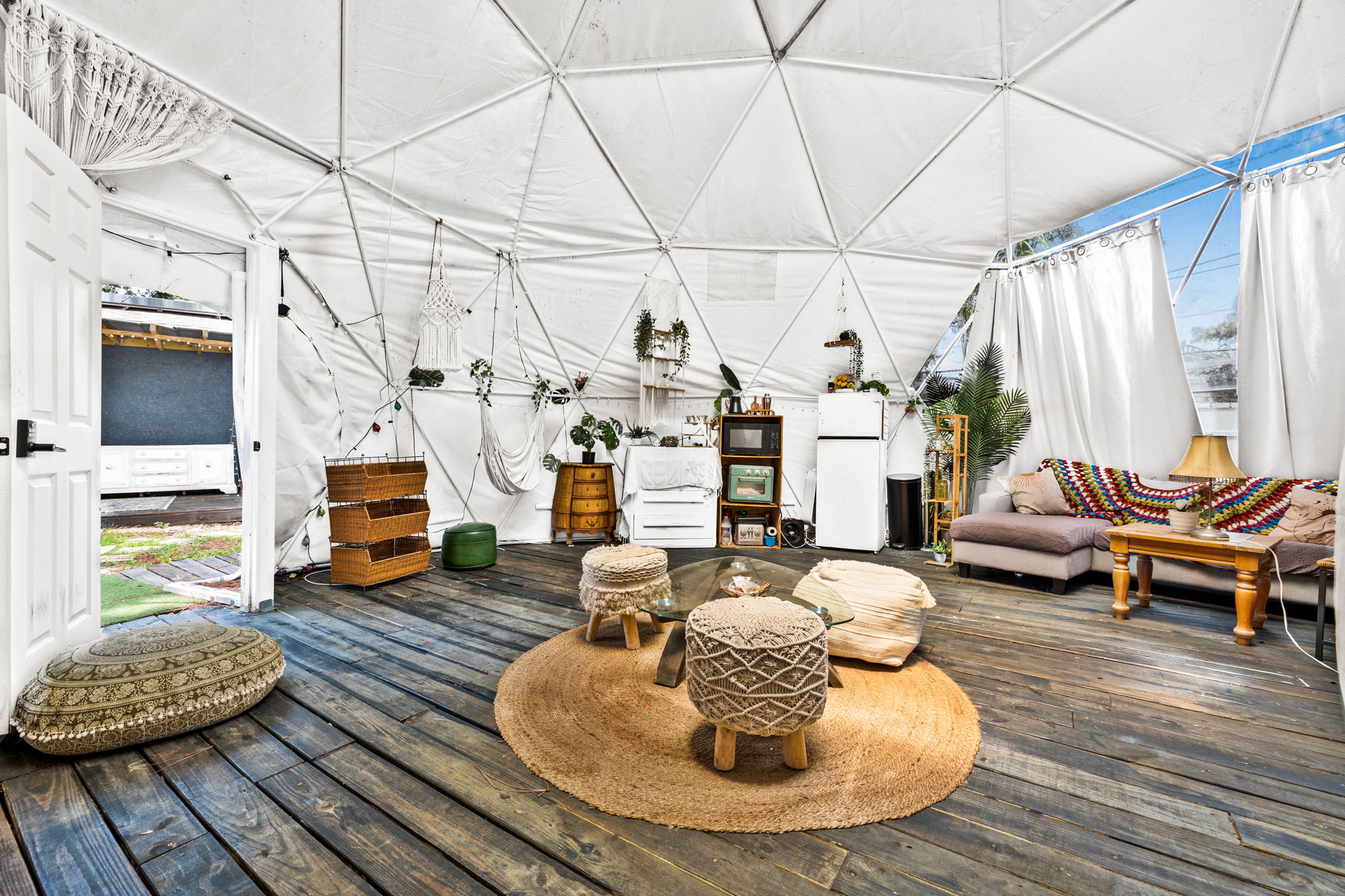 Boho style interior of geodesic dome in St Pete FL Boho style interior of geodesic dome in St Pete FL