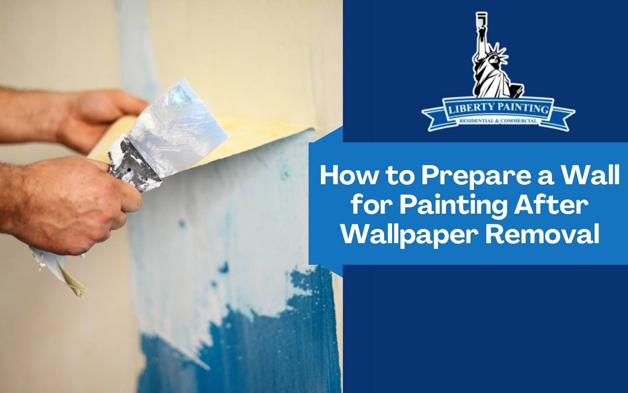 Scraped wall surface being cleaned after wallpaper removal