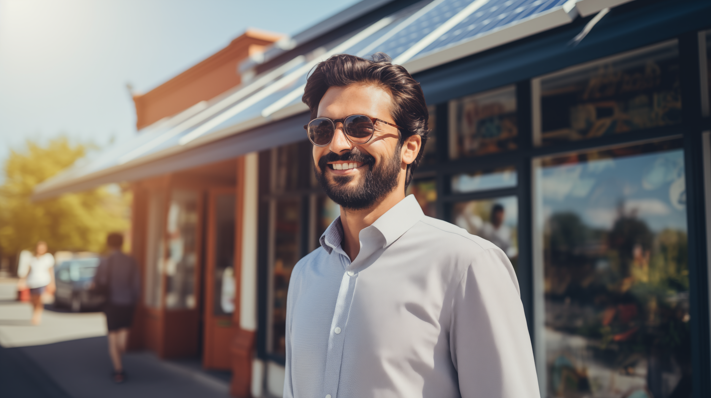Solar powered business owner enjoying the sunshine and savings