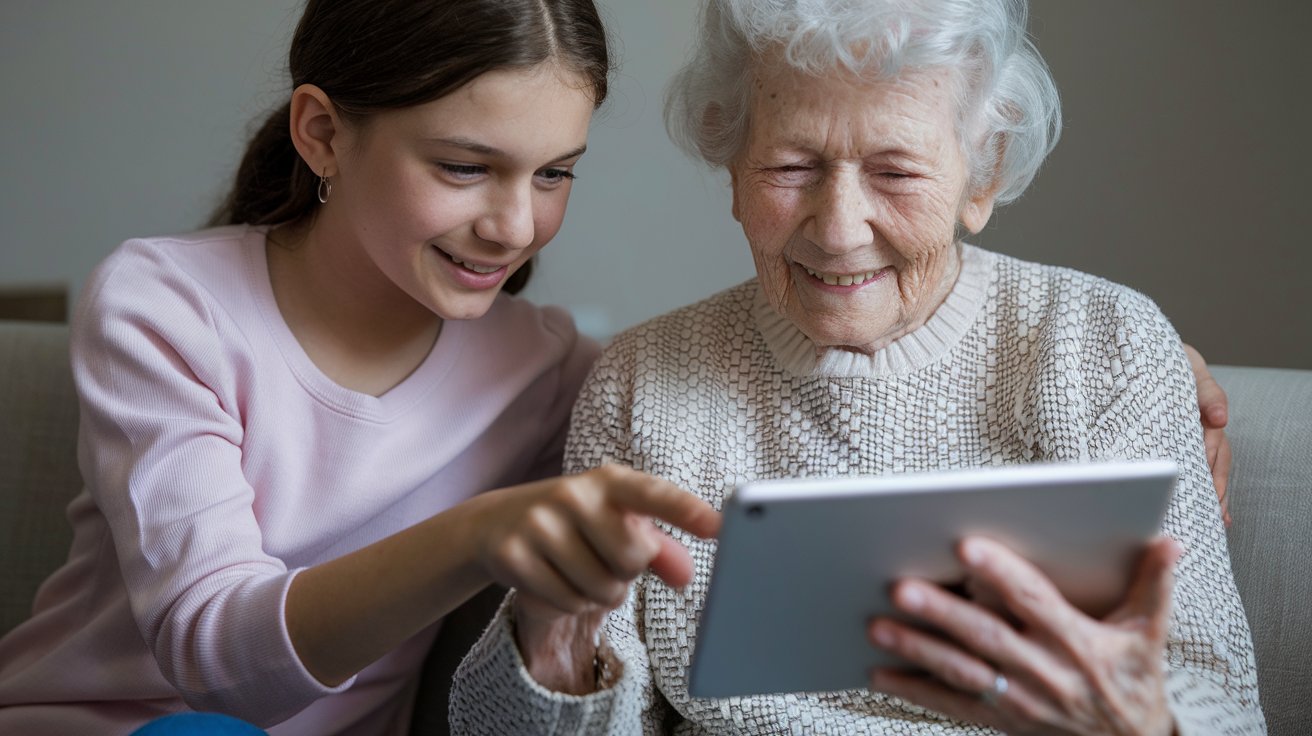 Granddaughter helping grandma