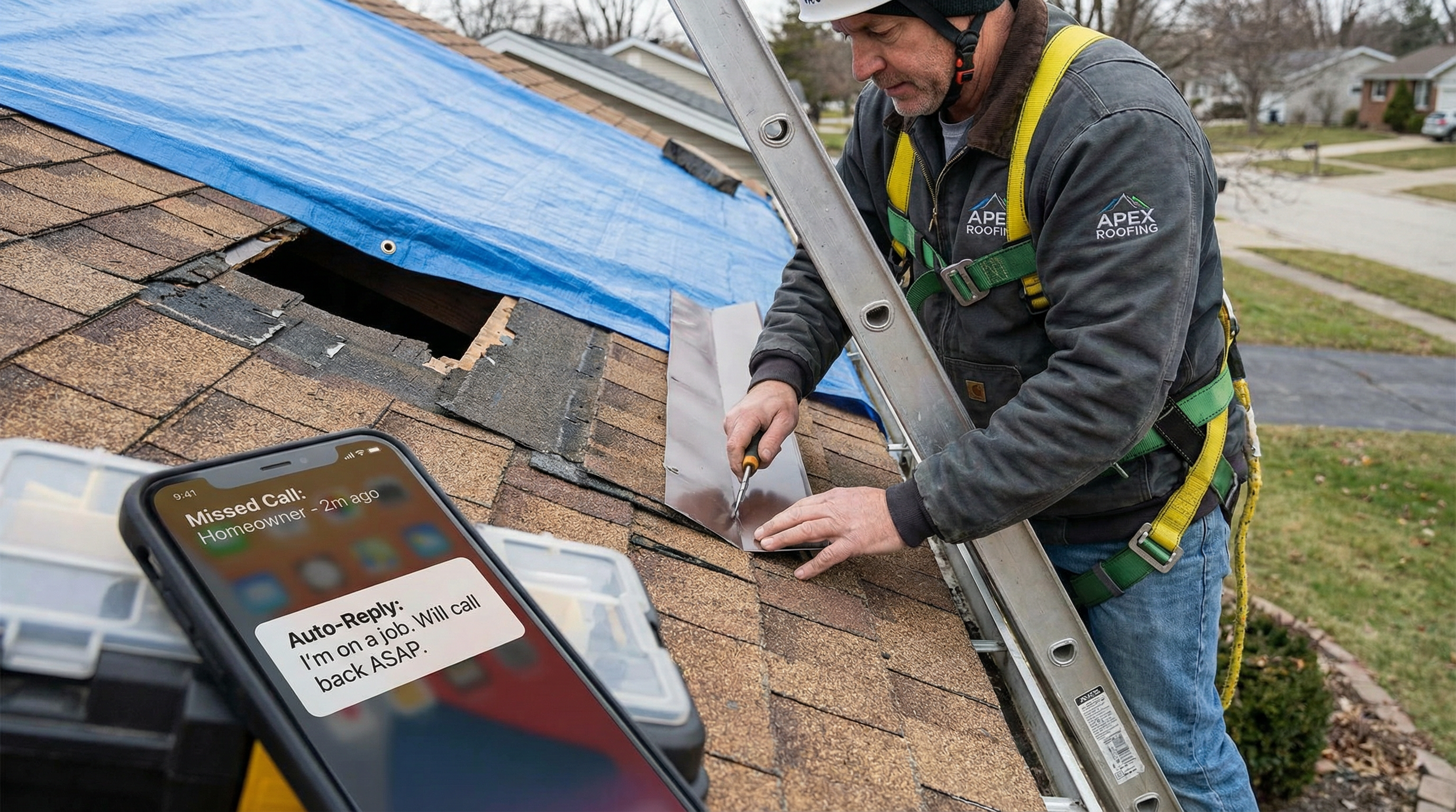 Contractor on job site with missed call being automatically handled