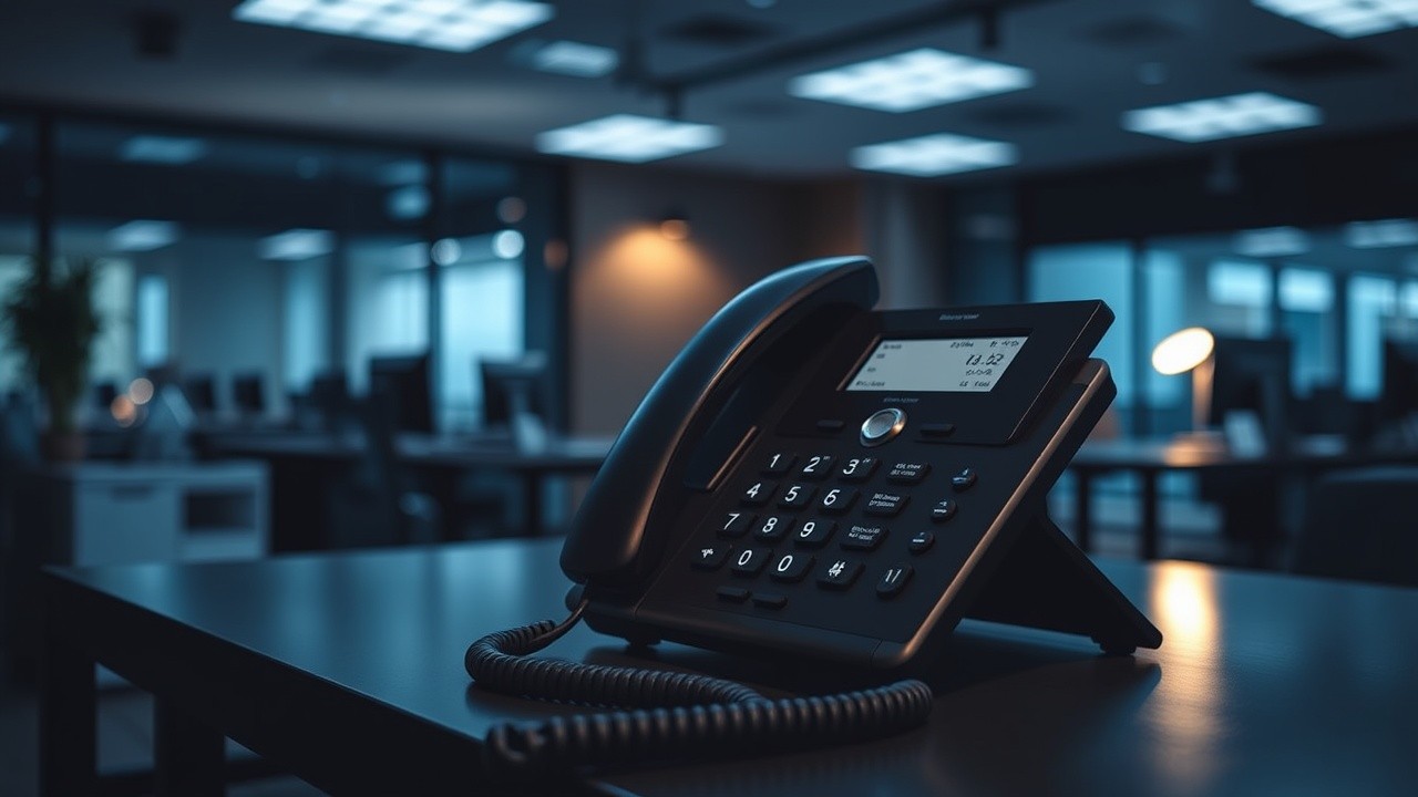 A business phone ringing late at night on a desk, symbolizing after-hours telephone answering services. emphasizing customer support beyond business hours. A business phone ringing late at night on a desk, symbolizing after-hours telephone answering services. emphasizing customer support beyond business hours.