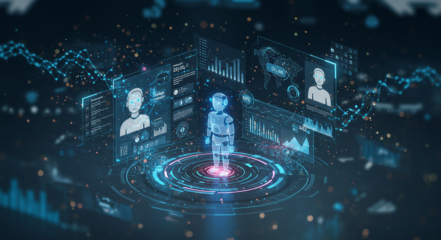 "Futuristic digital marketing environment where AI-driven chatbots interact with customers in real-time. A sleek, modern interface displays predictive analytics, with chatbots intelligently suggesting product reorders, upselling complementary items, and adjusting their tone based on customer sentiment. The background features glowing data streams and holographic charts, symbolizing innovation and automation. The overall atmosphere is cutting-edge and highly advanced, representing the future of AI-powered customer engagement. "Futuristic digital marketing environment where AI-driven chatbots interact with customers in real-time. A sleek, modern interface displays predictive analytics, with chatbots intelligently suggesting product reorders, upselling complementary items, and adjusting their tone based on customer sentiment. The background features glowing data streams and holographic charts, symbolizing innovation and automation. The overall atmosphere is cutting-edge and highly advanced, representing the future of AI-powered customer engagement.