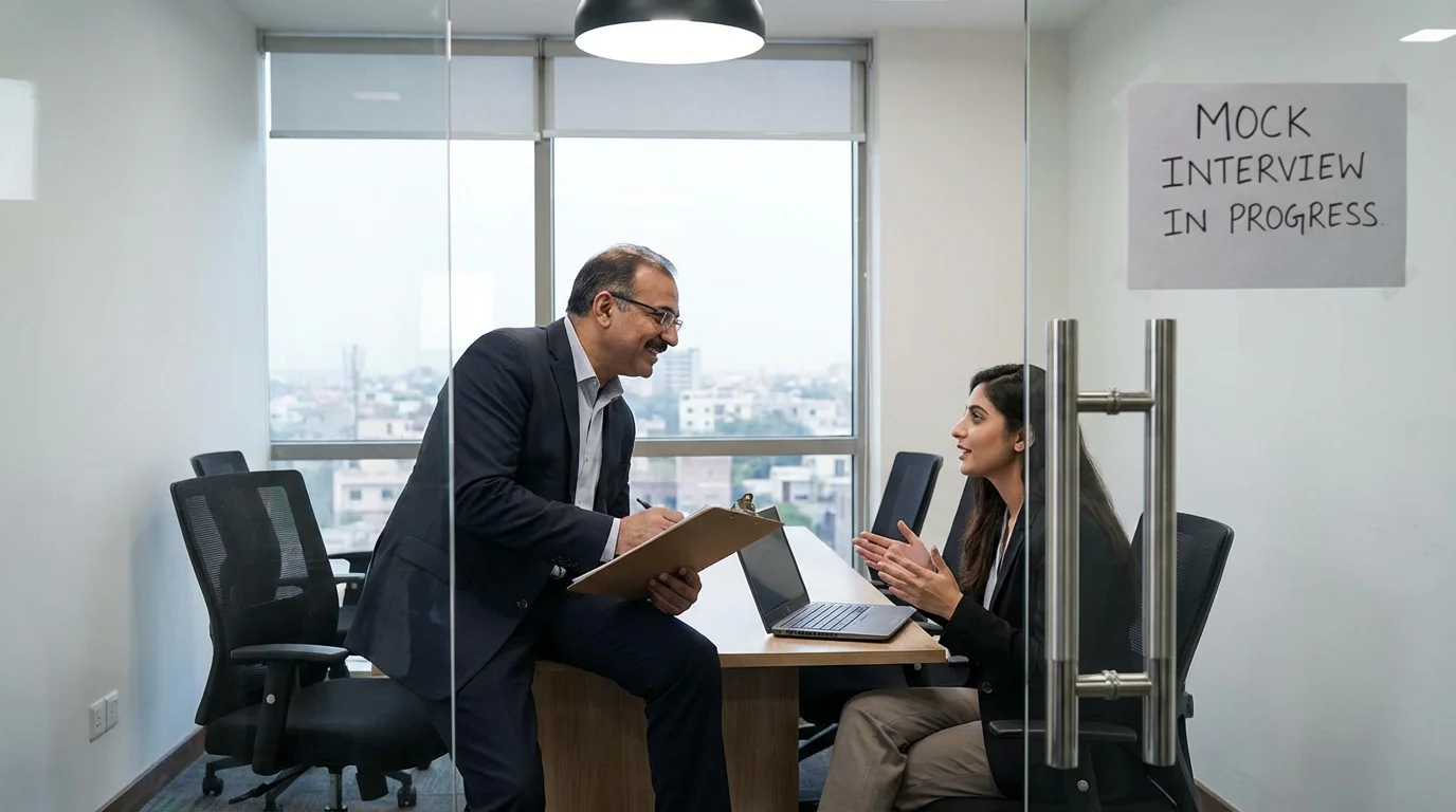 Professional conducting a mock visa interview