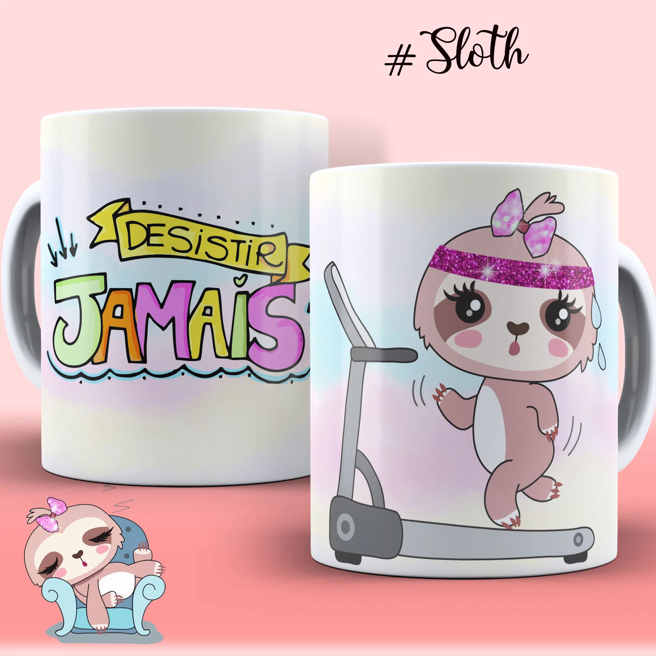 Caneca Personalizada Coleção Sloth - Preguiça Fitness (Desistir Jamais)