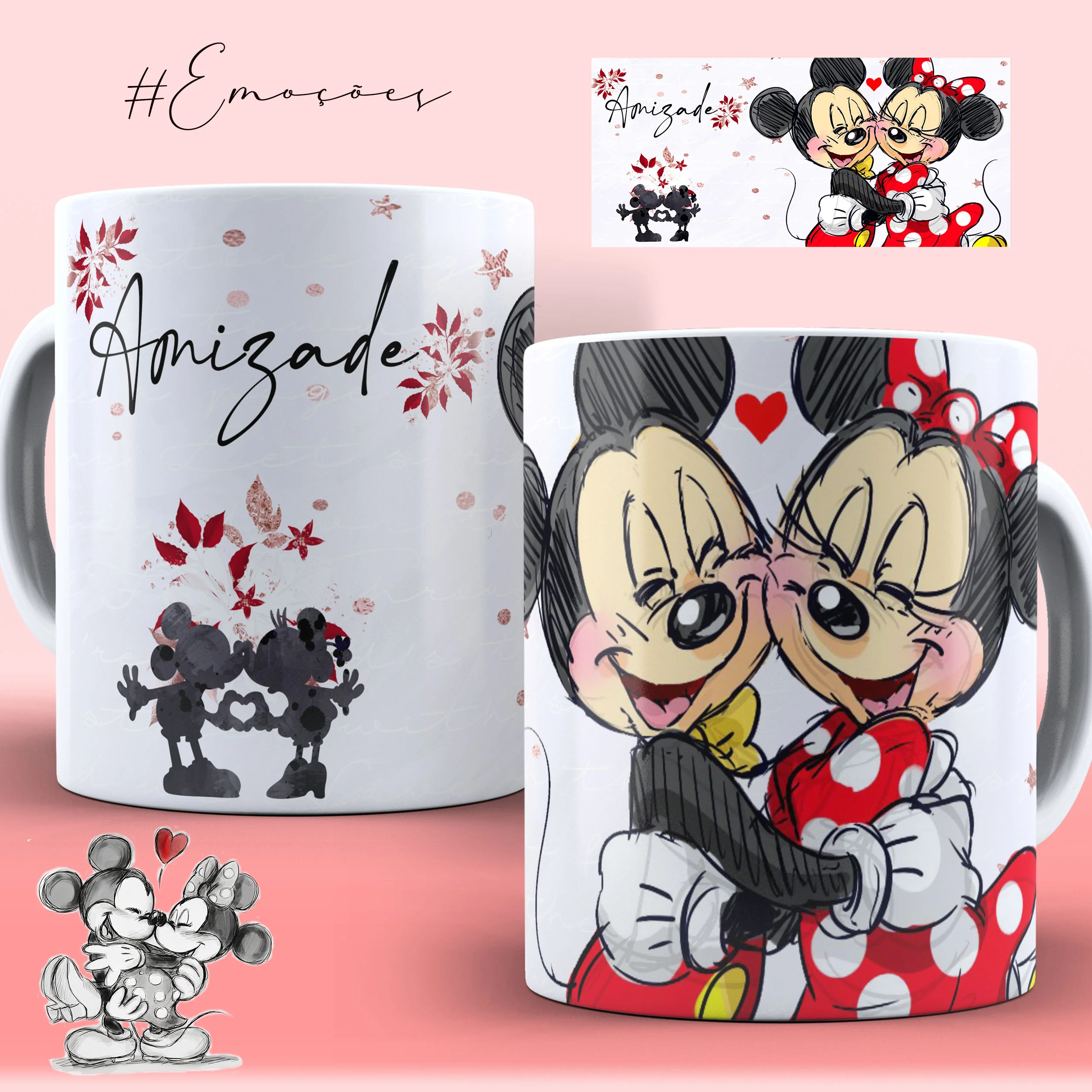 Caneca Personalizada Coleção Emoções - Amizade Mickey e Minnie