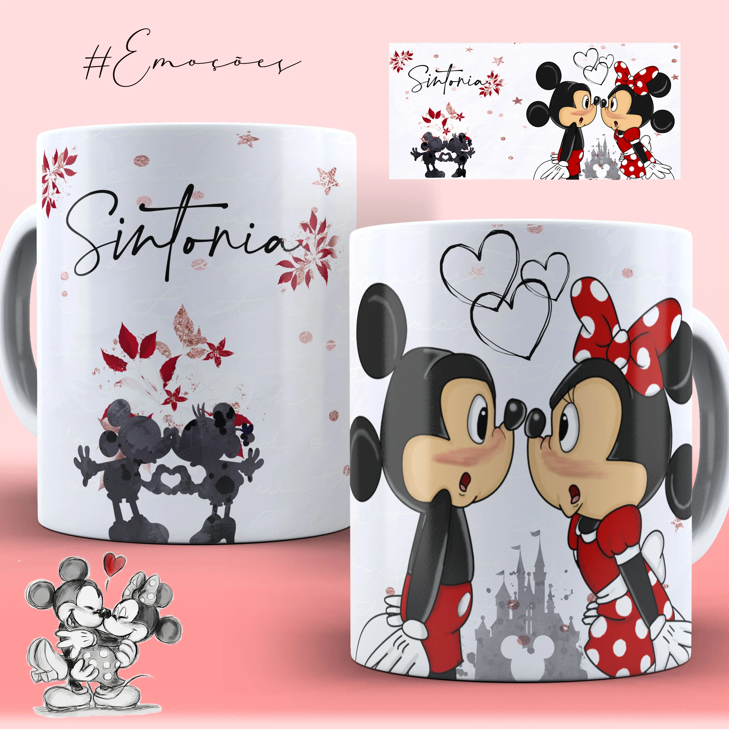 Caneca Personalizada Coleção Emoções - Sintonia Mickey e Minnie