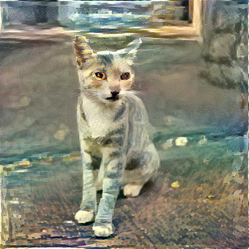 Cat styleized with watercolor painting at ratios of Content 10 Style 100.