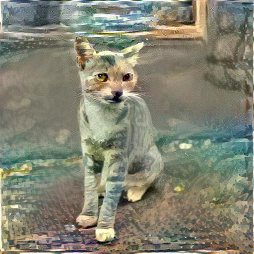 Cat styleized with watercolor painting at ratios of Content 5 Style 100.