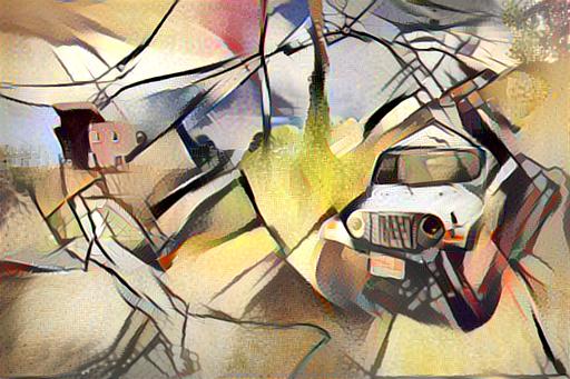 Neural style transfer example image: Jeep with Kandinsky