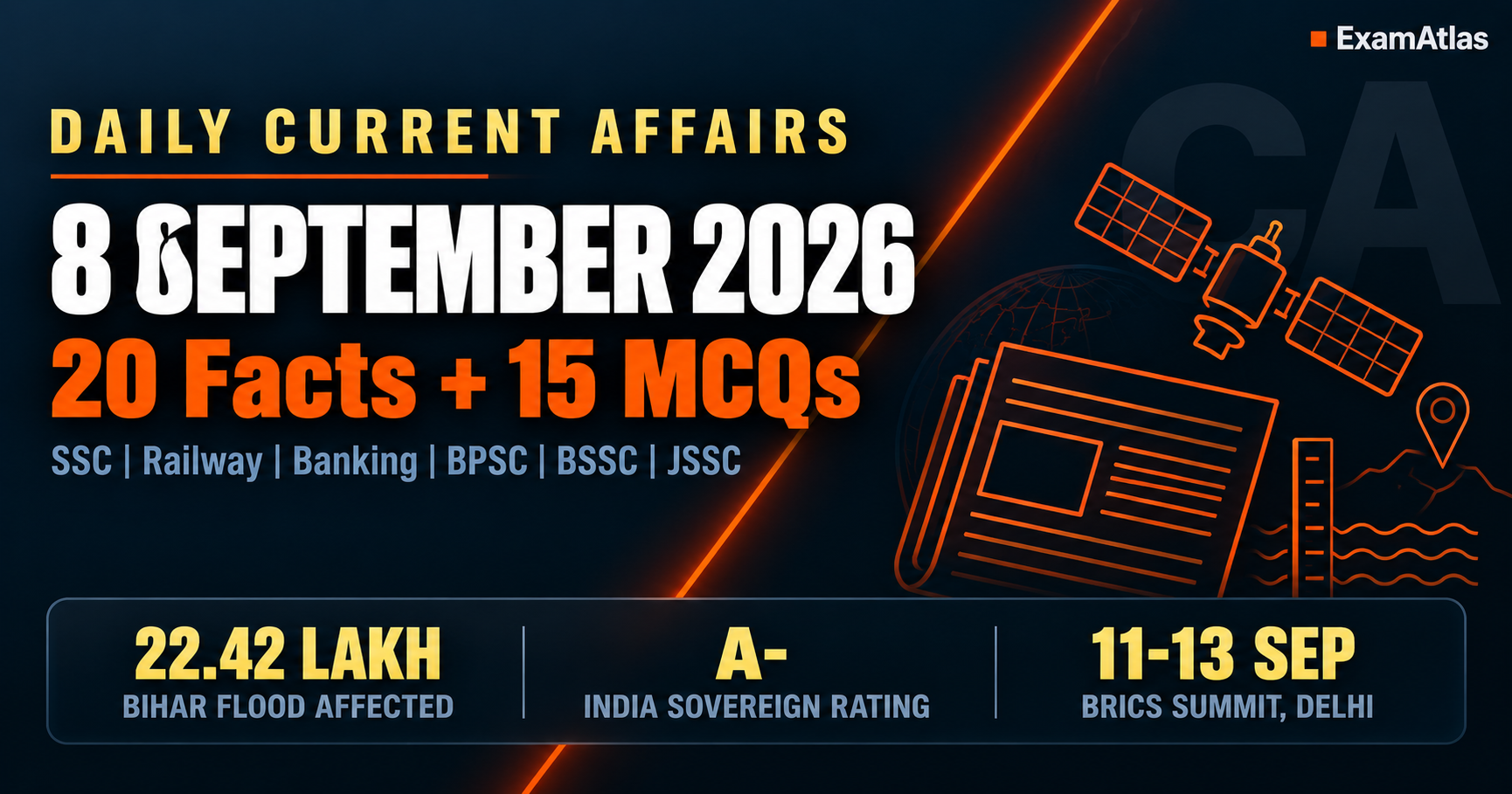 Current Affairs 8 September 2026 daily digest for SSC, Railway, Banking, BPSC, BSSC and JSSC aspirants