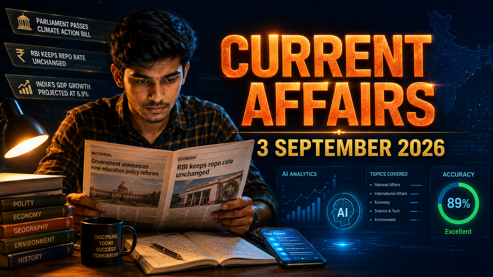 ExamAtlas daily current affairs 3 September 2026 with 20 exam-tagged facts in English and Hindi