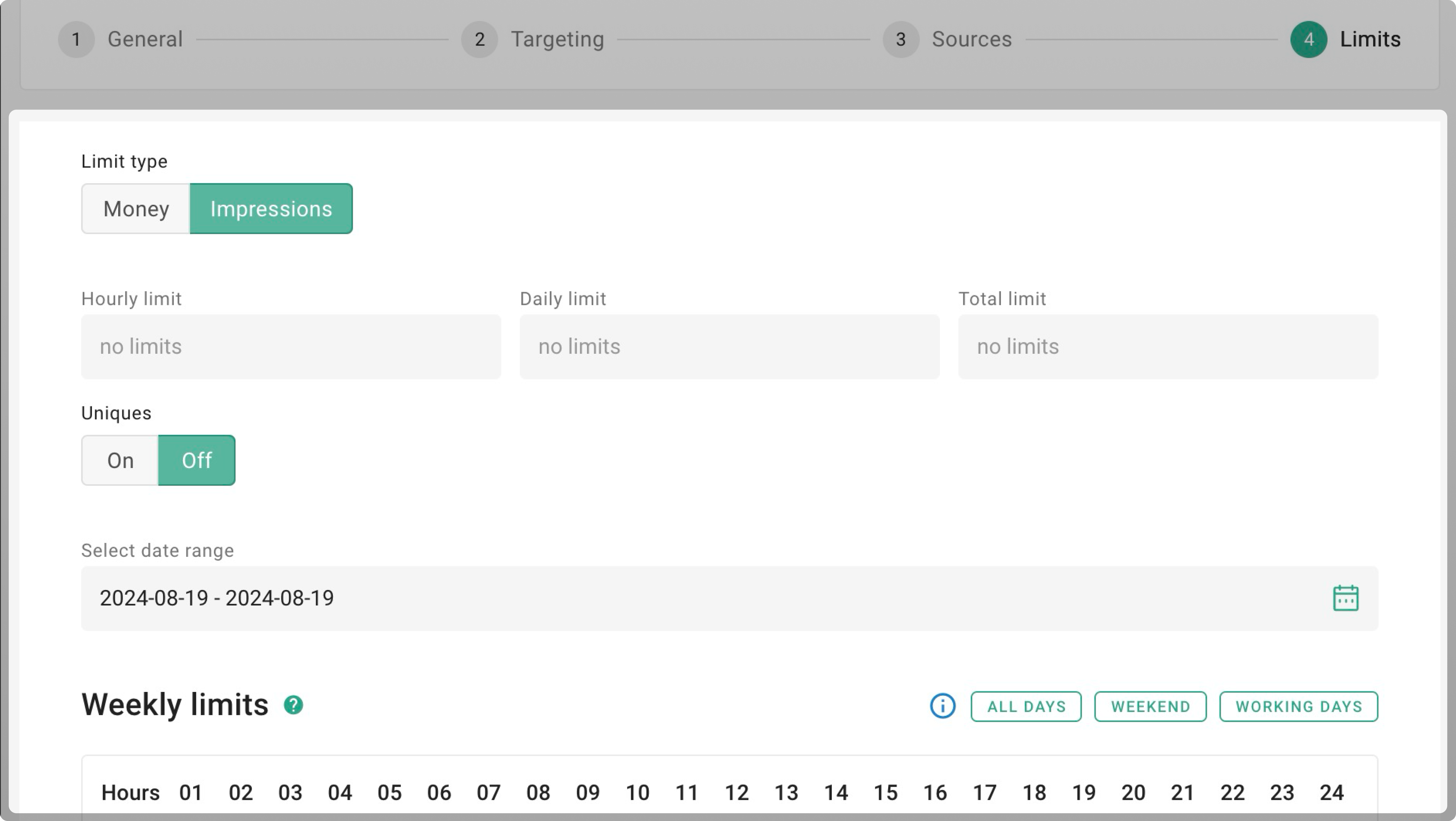 Impressions tab