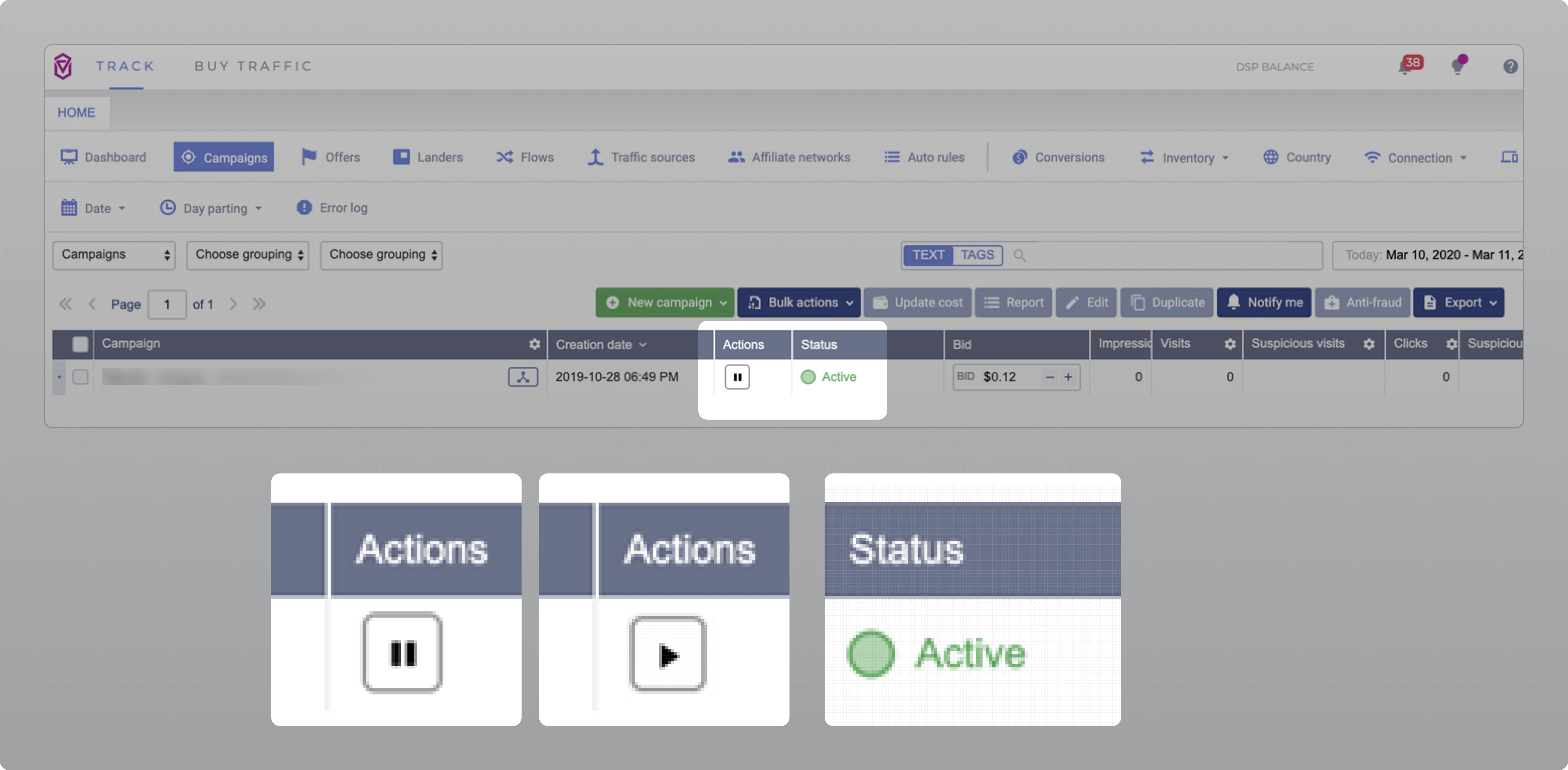 Some Voluum dashboard fuctions