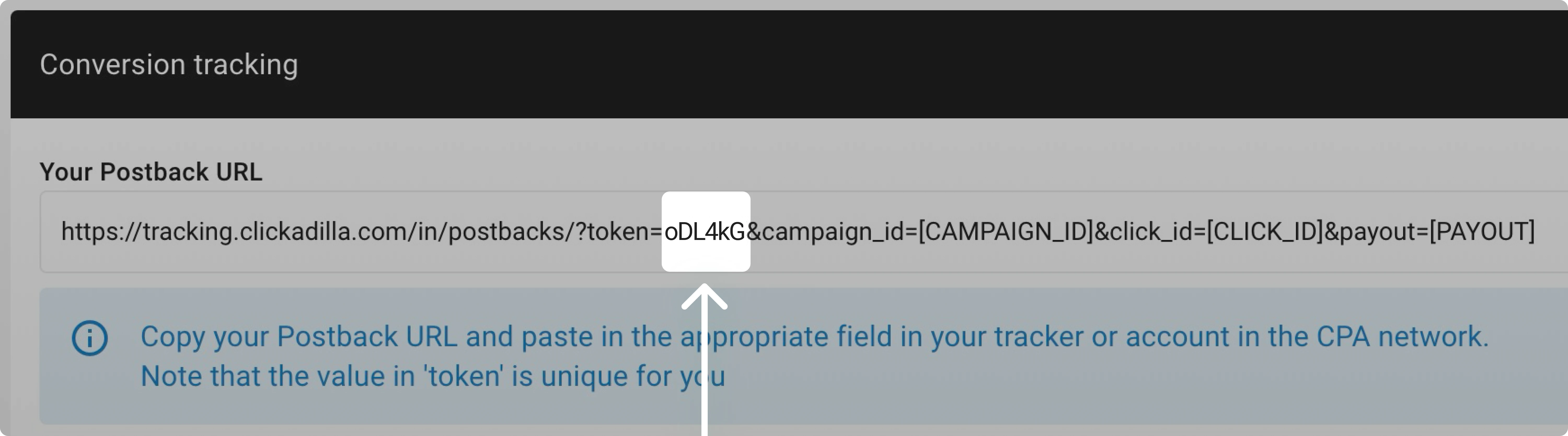 Unique token in Postback URL