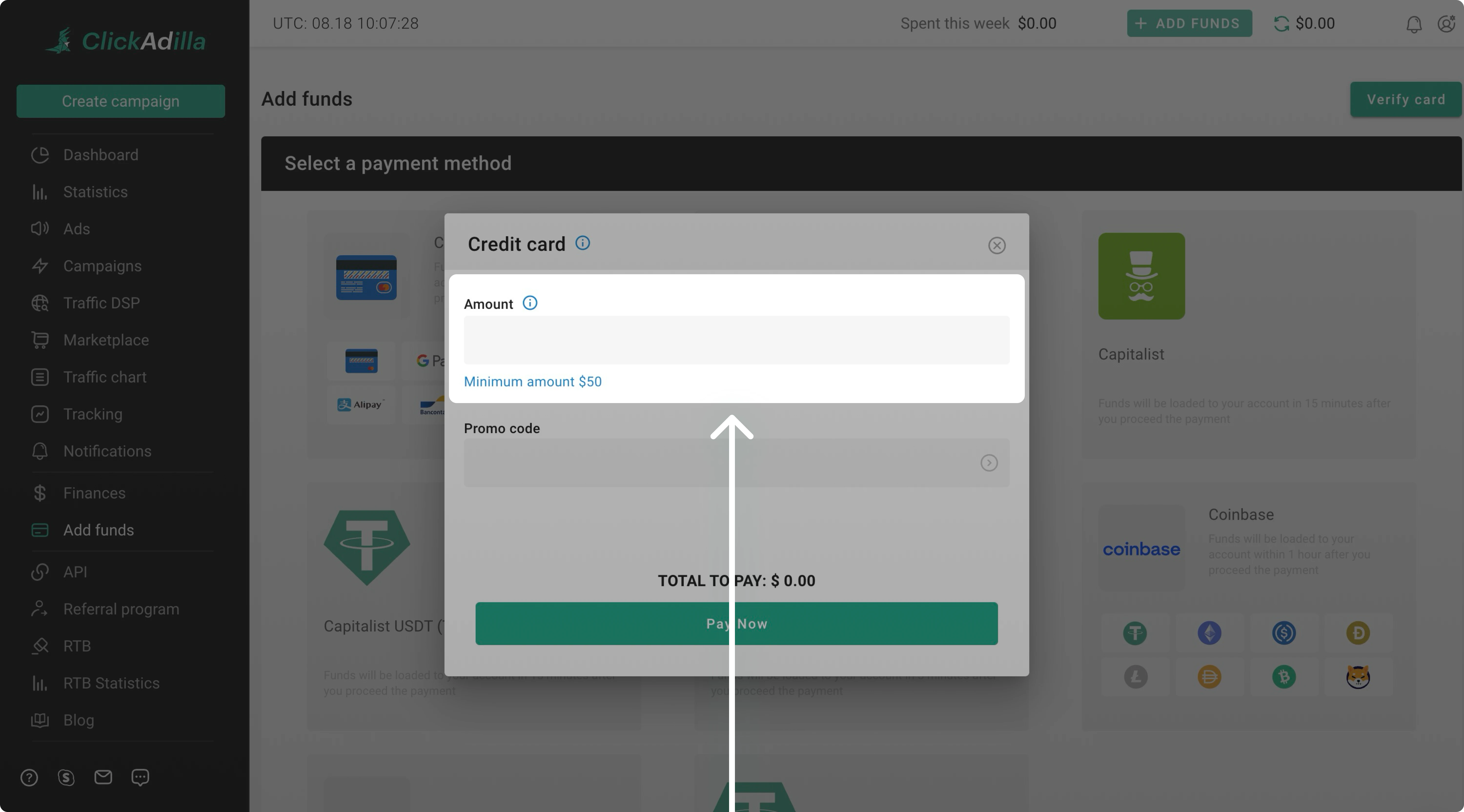 Entering amount