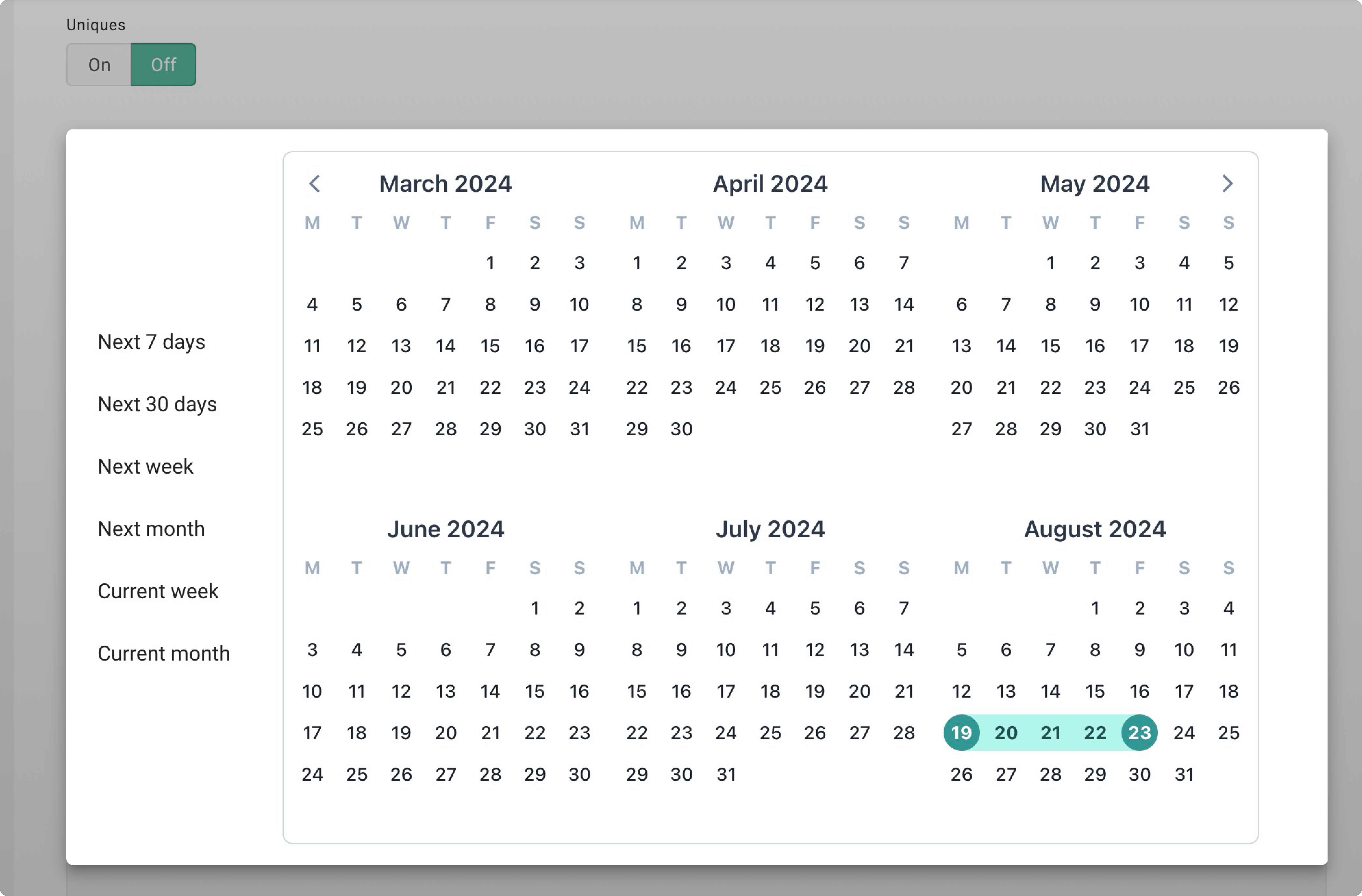 Select date range