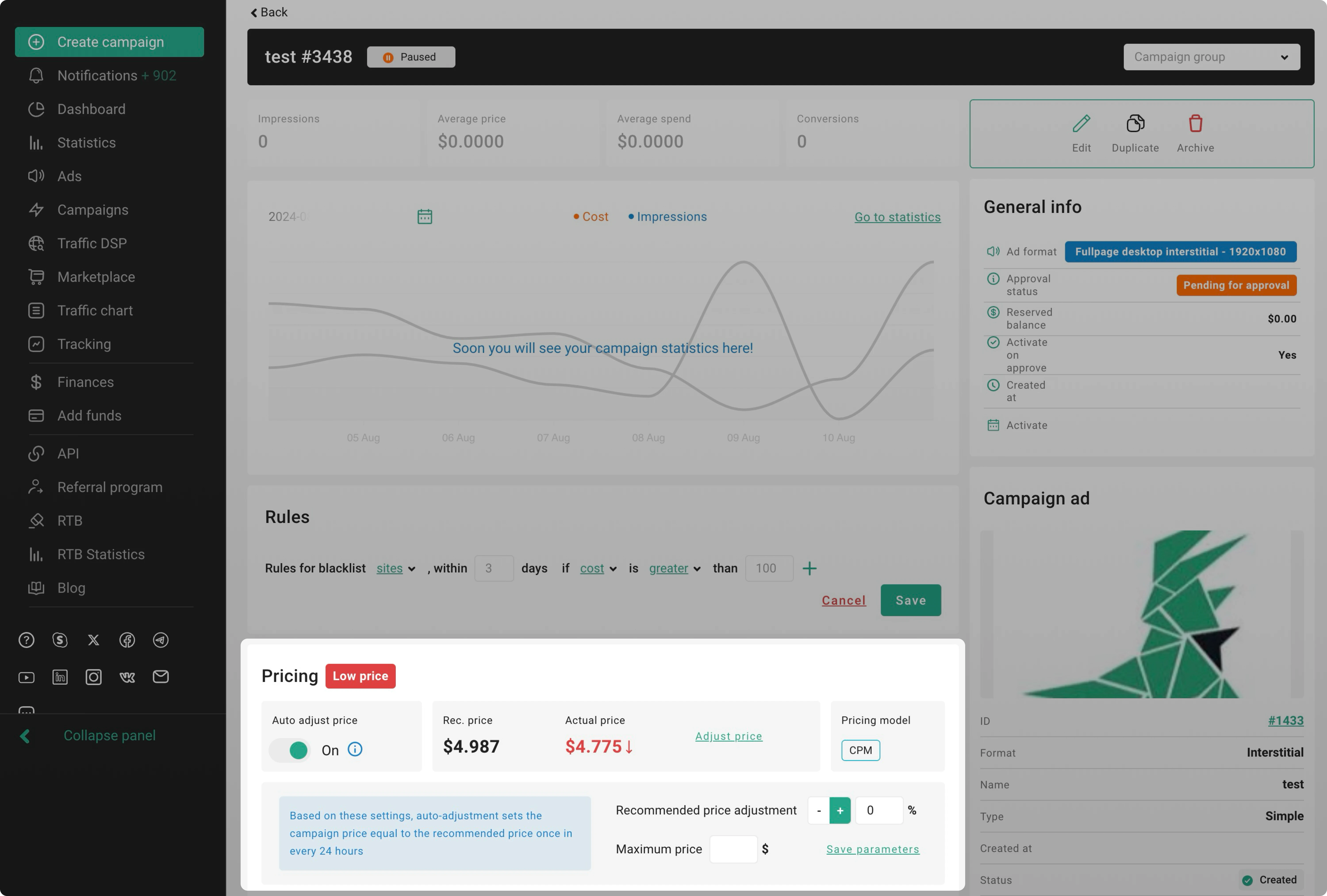 Pricing section 