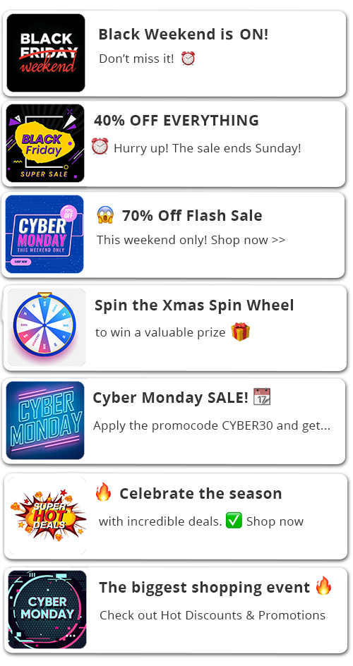 Black Friday Cyber monday push notifiactions ads examples 