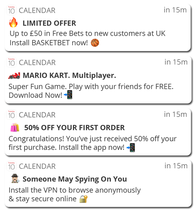 iOS notification advertising examples mobile apps