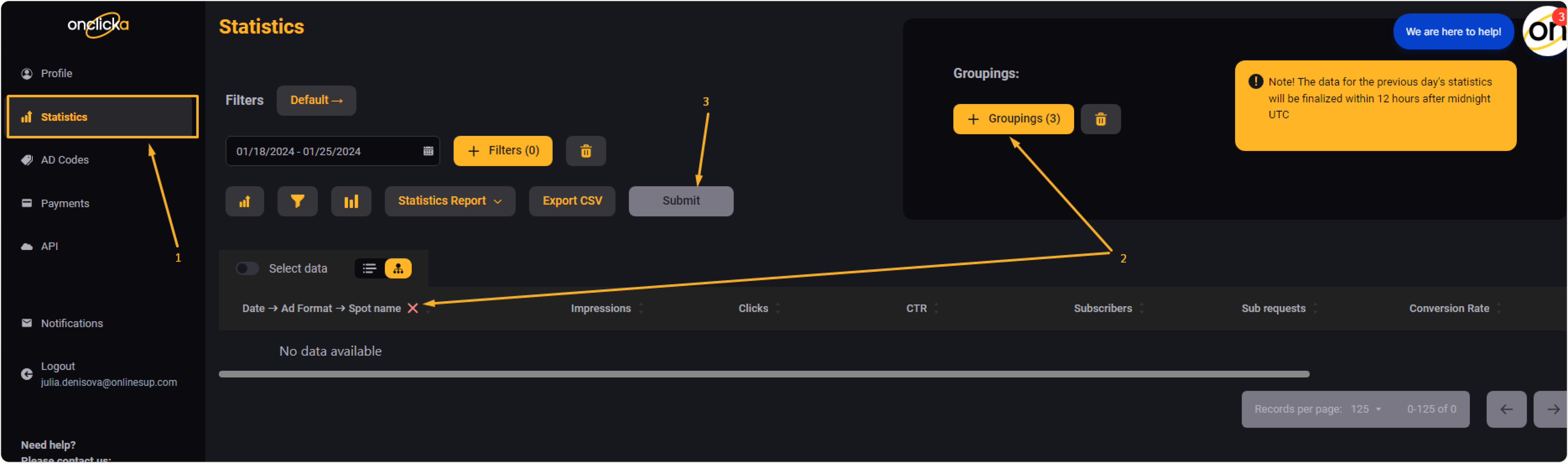 Statistics tab