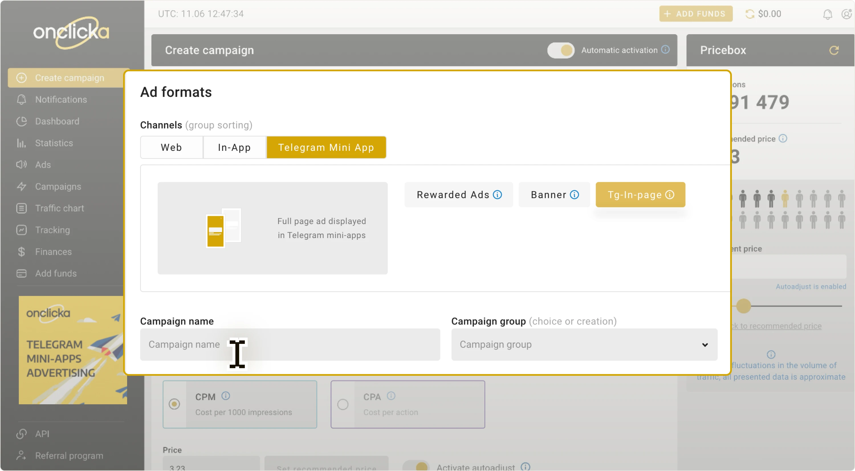 Ad formats section