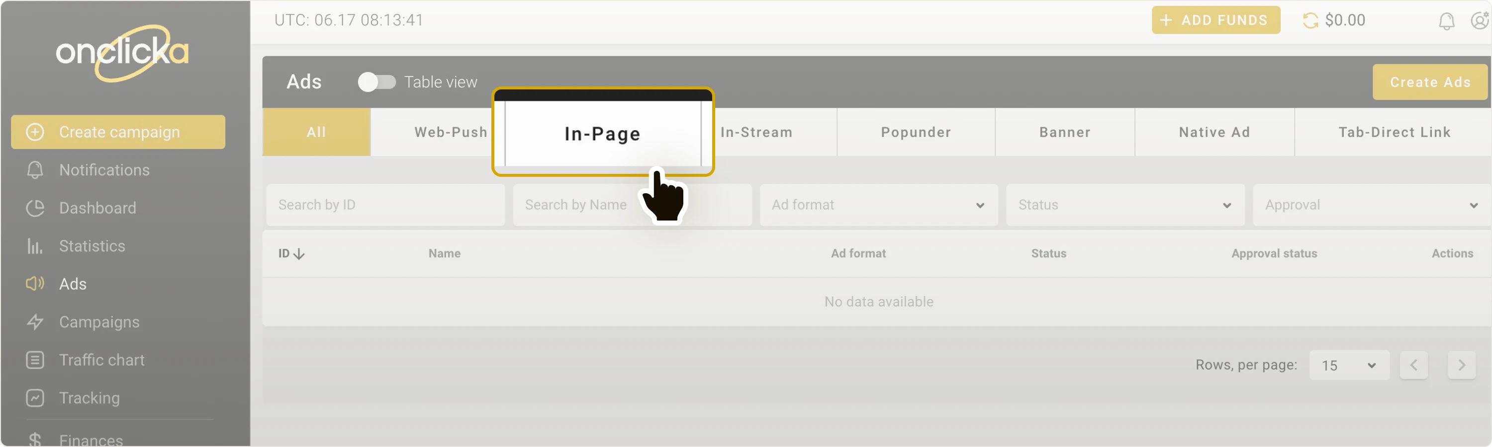 In-page tab