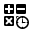 calculator, buttons, clock