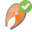 salmon, steak, checkmark