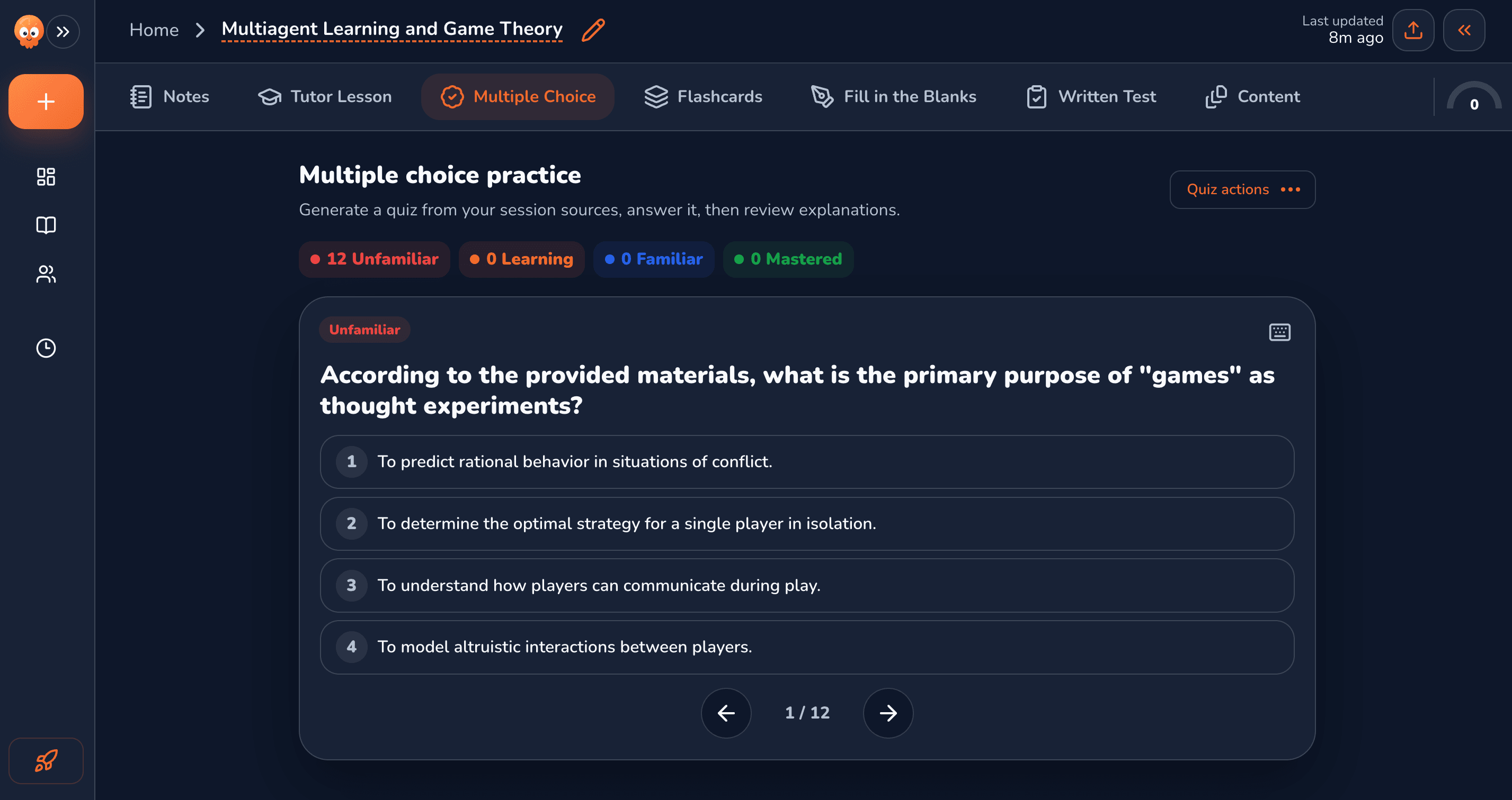 Muneo multiple choice practice generated from PDF source material