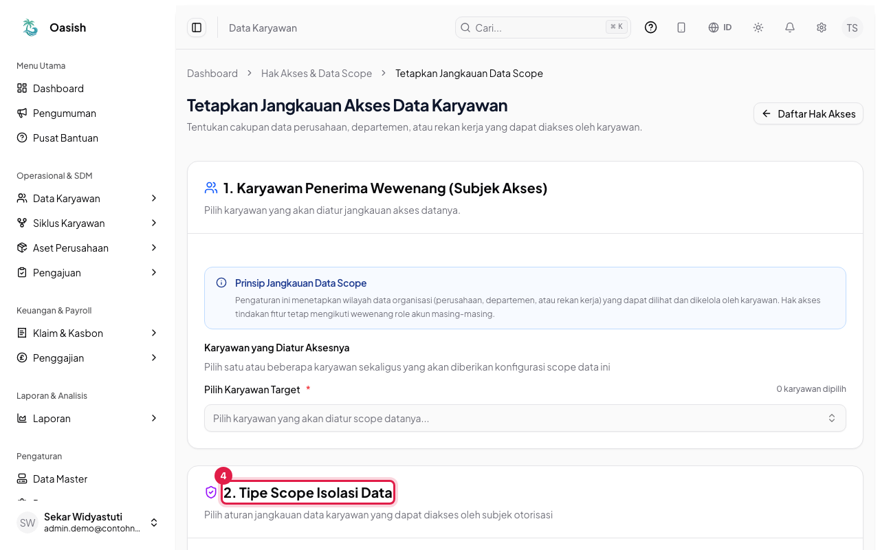 Bagian 2 kartu tipe scope isolasi data