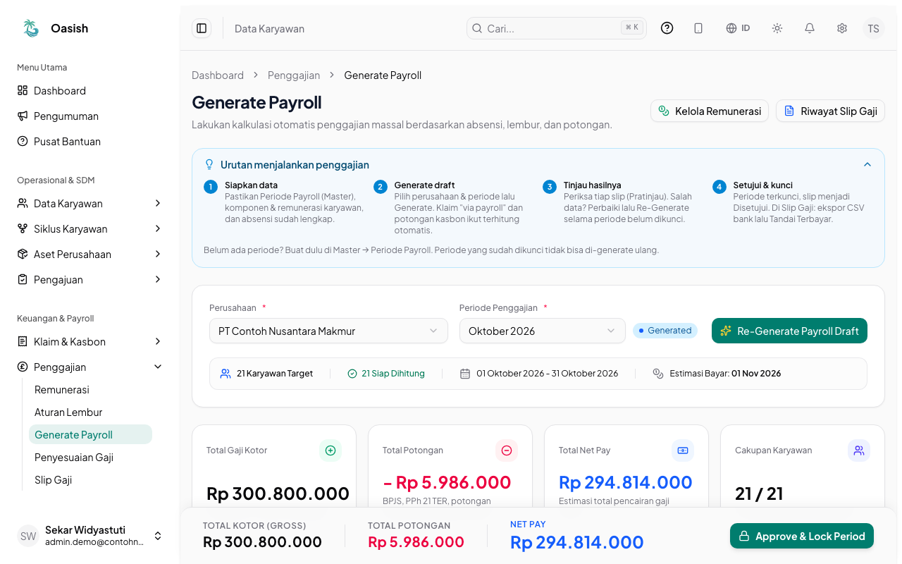 Halaman Generate Payroll